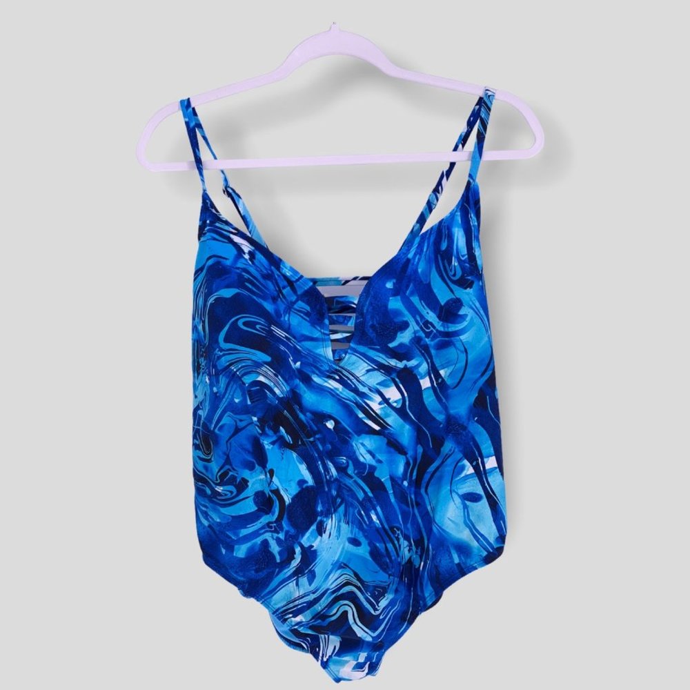 Peyton & Parker Women's Blue Tie Dye One Piece Swimsuit Shelf Bra XXL